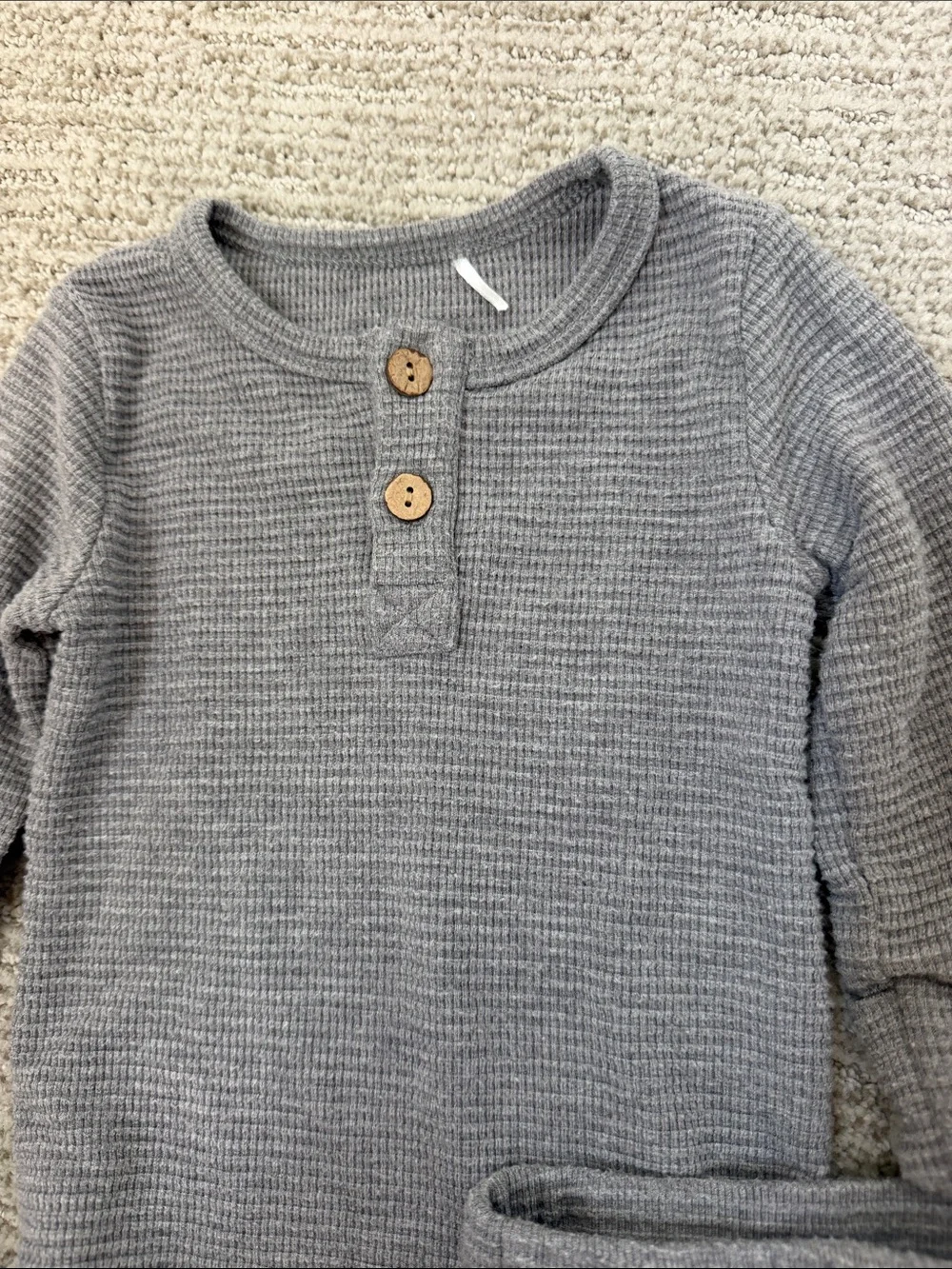 Little One Shop 6-12 M Ribbed Henley One-Piece and Pant Set - Gray & Mint